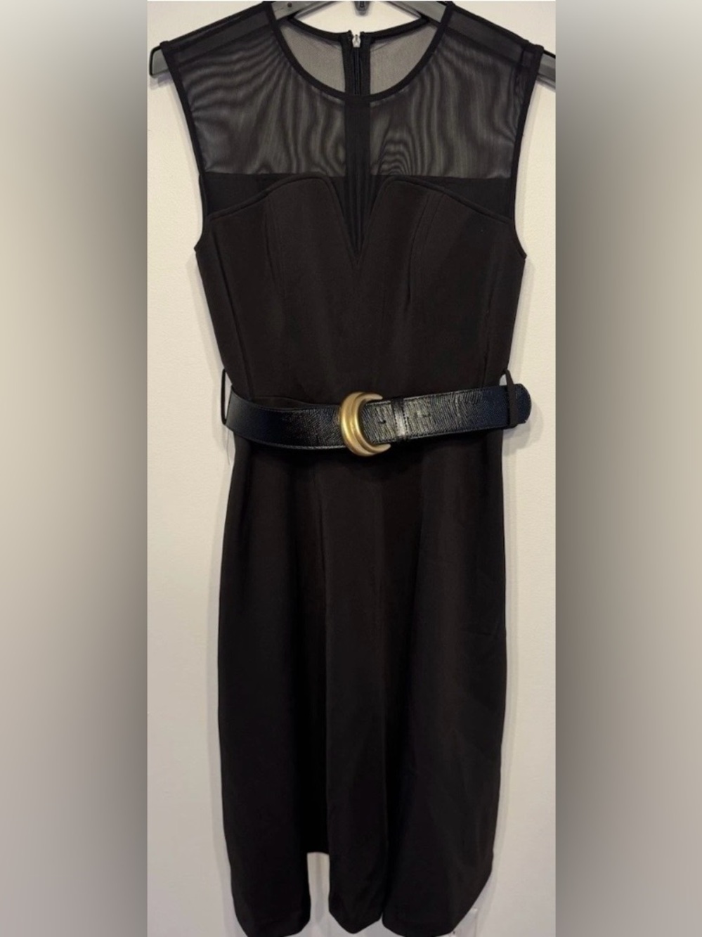 Donna Karan New York NWT Black Mesh Belted Midi Dress Size 4 - Picture 2 of 5